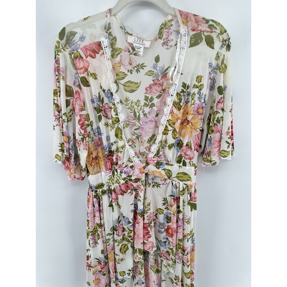 L.I.F.E. Womens Boho Cottage Fairy Floral Flutter Sleeve Cardigan Duster Hi Low - Picture 5 of 7